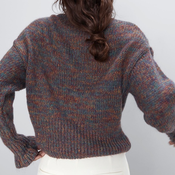 Zara Mohair Blend Oversized Knit Sweater Ruffle Flower Pom-Poms Bubble Sleeves - Picture 13 of 14